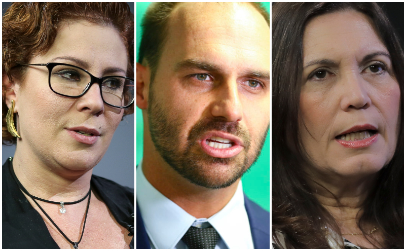 Os deputados Carla Zambelli (PSL-SP), Eduardo Bolsonaro (PSL-SP) e Bia Kicis (PSL-DF) 