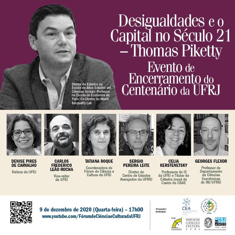 A UFRJ realizará um debate com presença do professor e economista francês Thomas Piketty, especialista em desigualdades, na próxima quarta