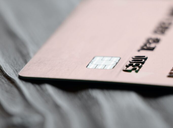 Macro photo of credit or debit card with space for text