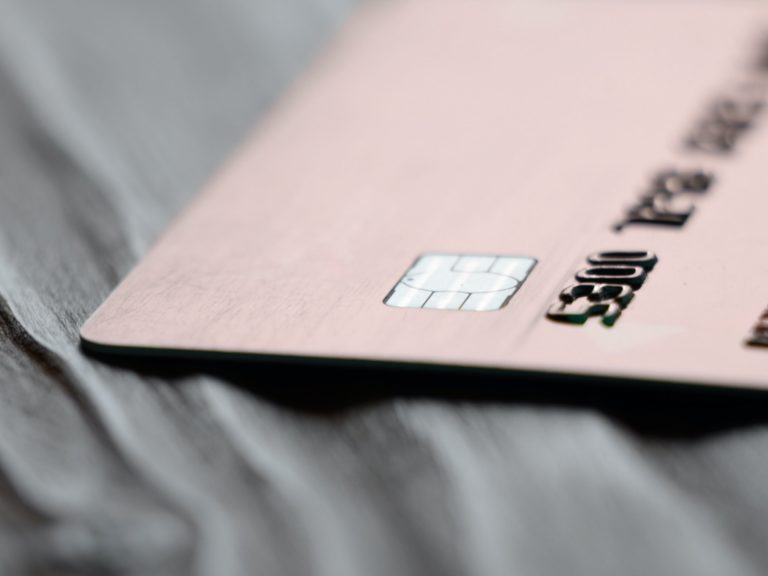 Macro photo of credit or debit card with space for text