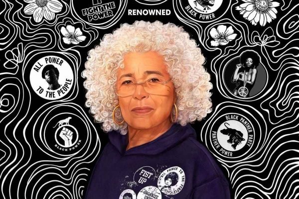 A colaboração histórica de Angela Davis com a marca Renowned rendeu uma coleção-cápsula beneficente, composta por moletom e camiseta - Foto: Divulgação