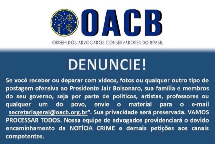De acordo com a OAB, a solicitação dos advogados vai contra a livre manifestação de opiniões, "um dos pilares de qualquer democracia". 