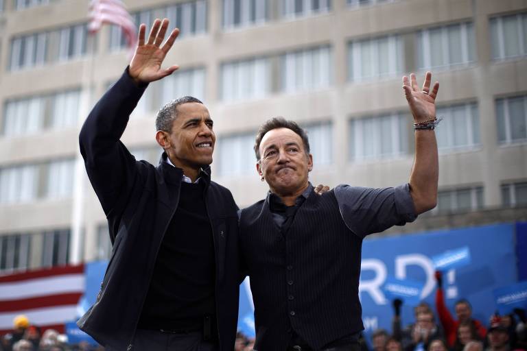 Barack Obama e Bruce Springsteen durante a campanha eleitoral de 2012. Foto: Jason Reed/Reuters
