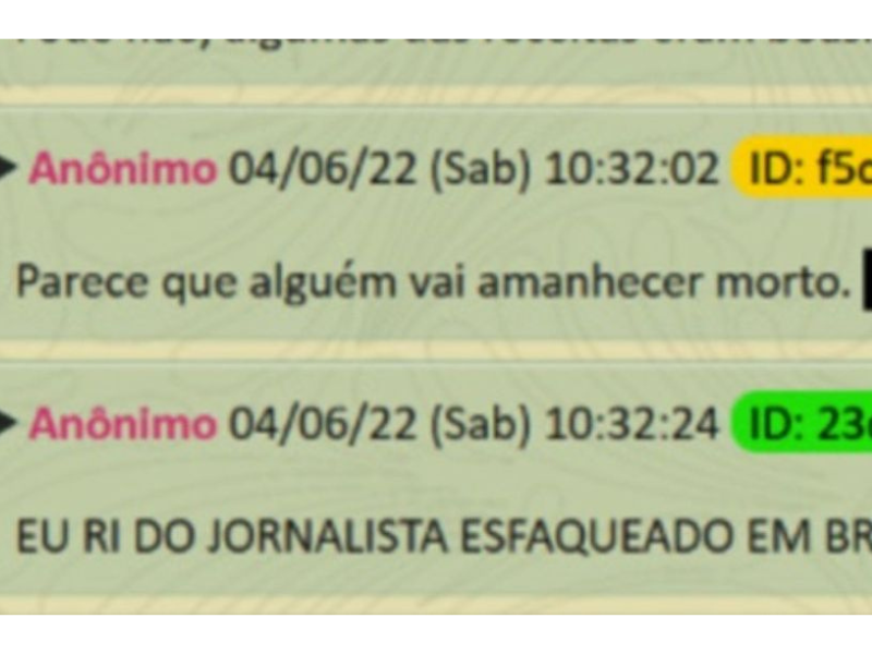 Ameaças feitas por membros do grupo de fakes news da extrema direita. Foto: Reprodução