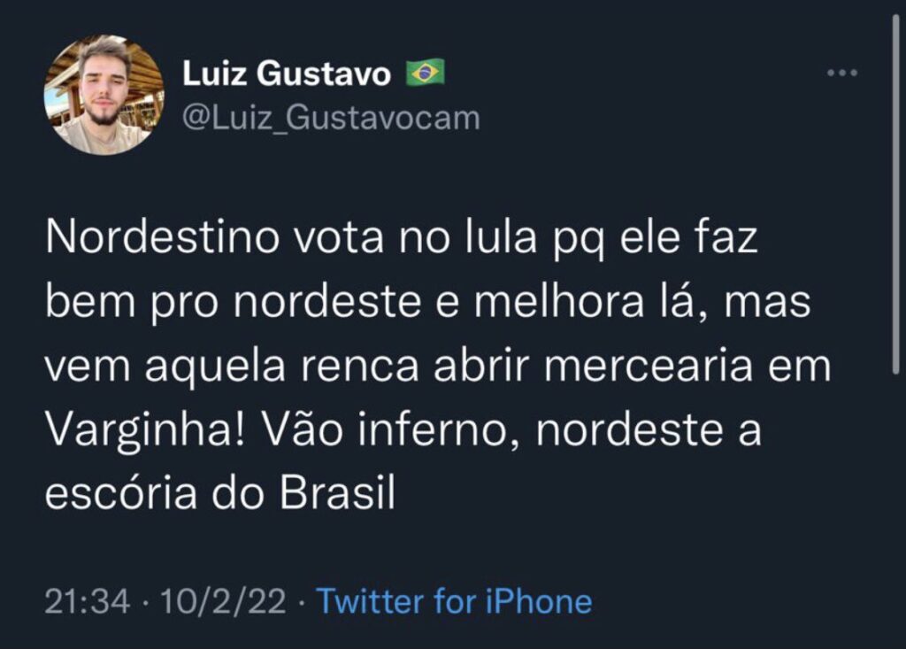 A liderança de Lula (PT) na região provocou onda de comentários preconceituosos e xingamentos nas redes sociais