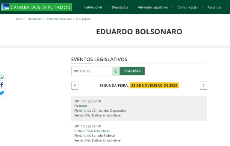 Agenda de Eduardo Bolsonaro na segunda-feira (28). Foto: Divulgação.