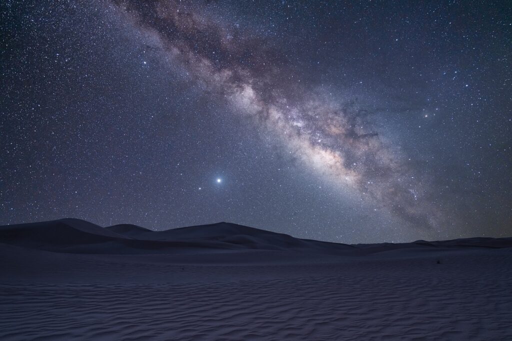 Visão noturna do céu com estrelas e a Via Láctea. Foto: Venrike Artworks from Pixabay.