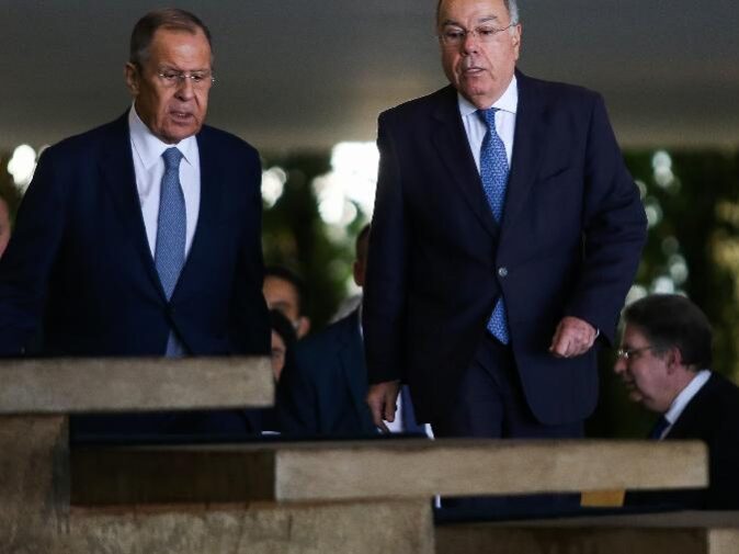 O ministro das Relações Exteriores da Rússia, Serguei Lavrov, chega ao Palácio do Itamaraty, em Brasília Imagem: Wilton Junior/Estadão Conteúdo